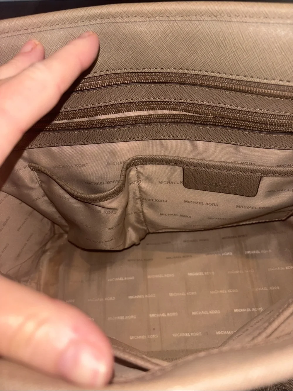 Michael Kors Beige Saffiano Leather Tote with Gold Hardware